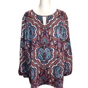 Paisley Print Keyhole Long Sleeve Tunic Top Casual Spring Everyday 2X Talbots